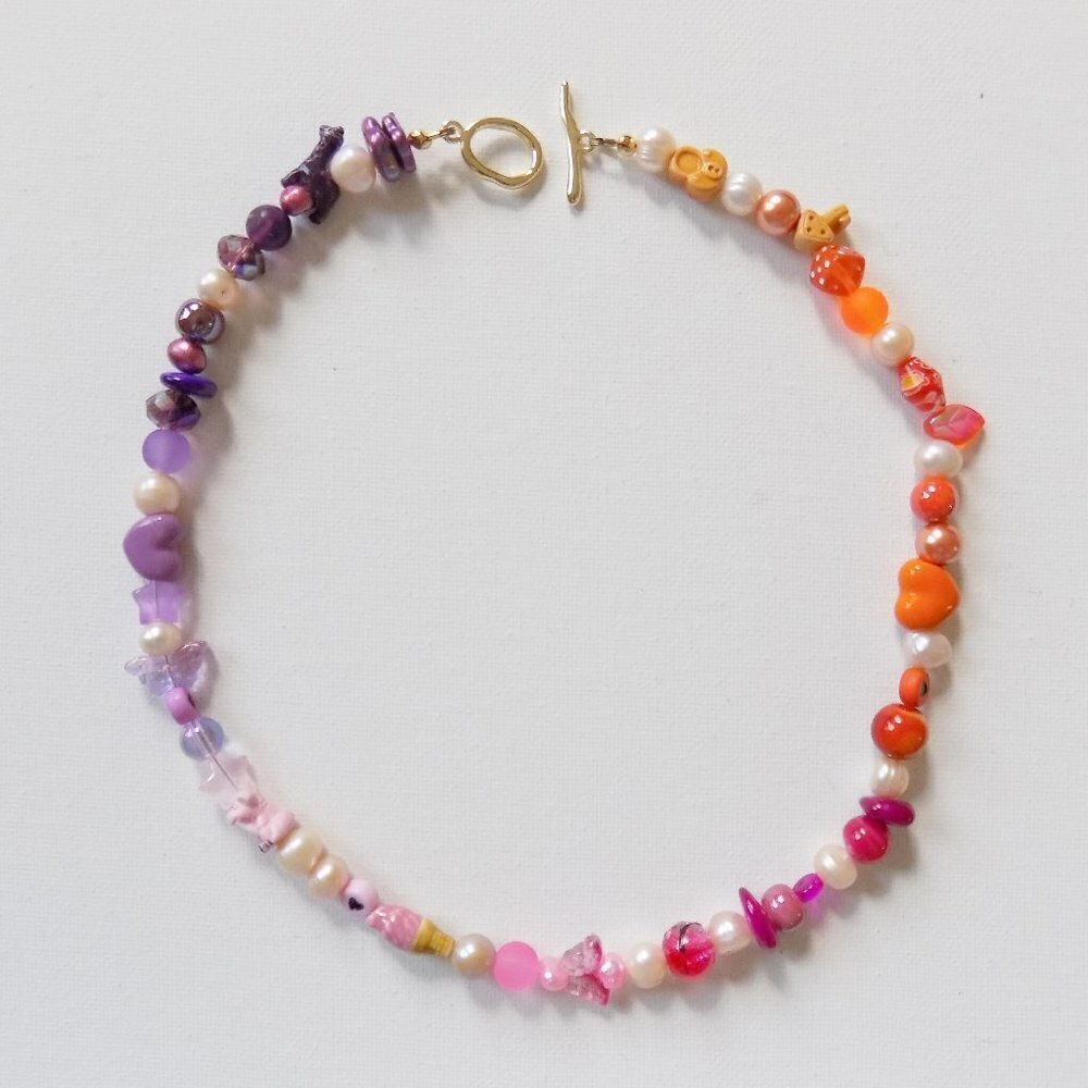 New! Handmade Pearl Beaded Choker Chunky Choker With Dice Shiny Charms Necklace